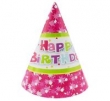 Czapeczki papierowe Happy Birthday różowe 6 sztuk