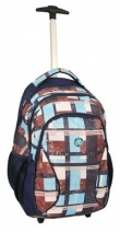 Plecak trolley z rączką kratka brązowo-niebieska